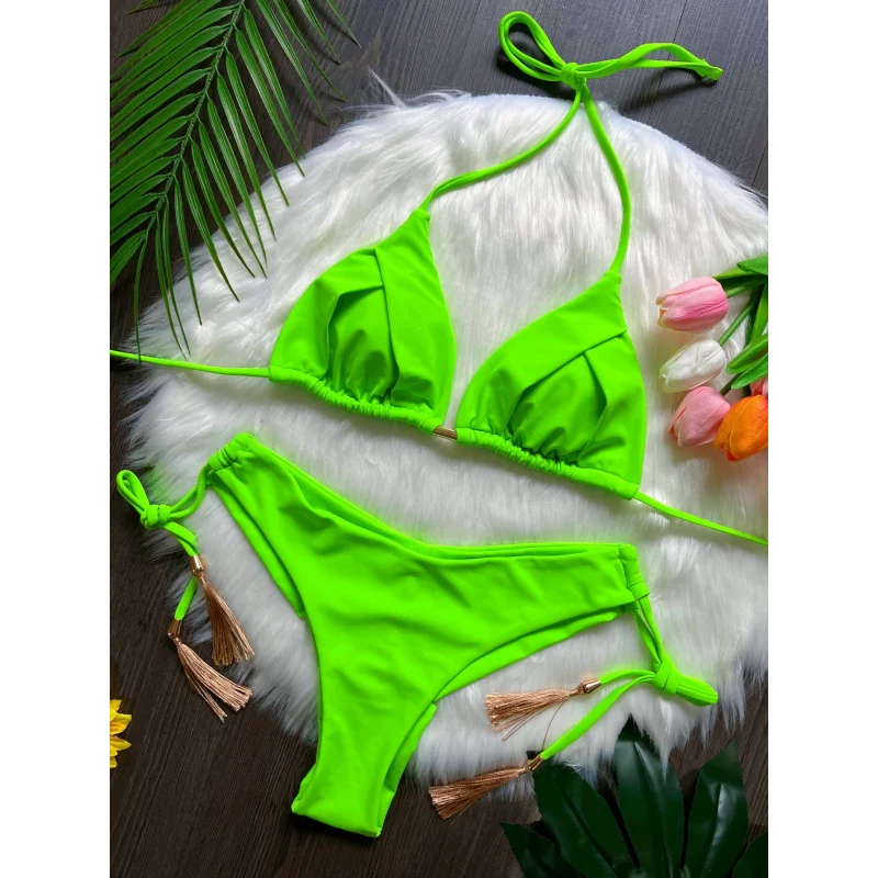 2024New Bikini Printed Tassel Swimsuit Beach Sexy Women's Swimsuit