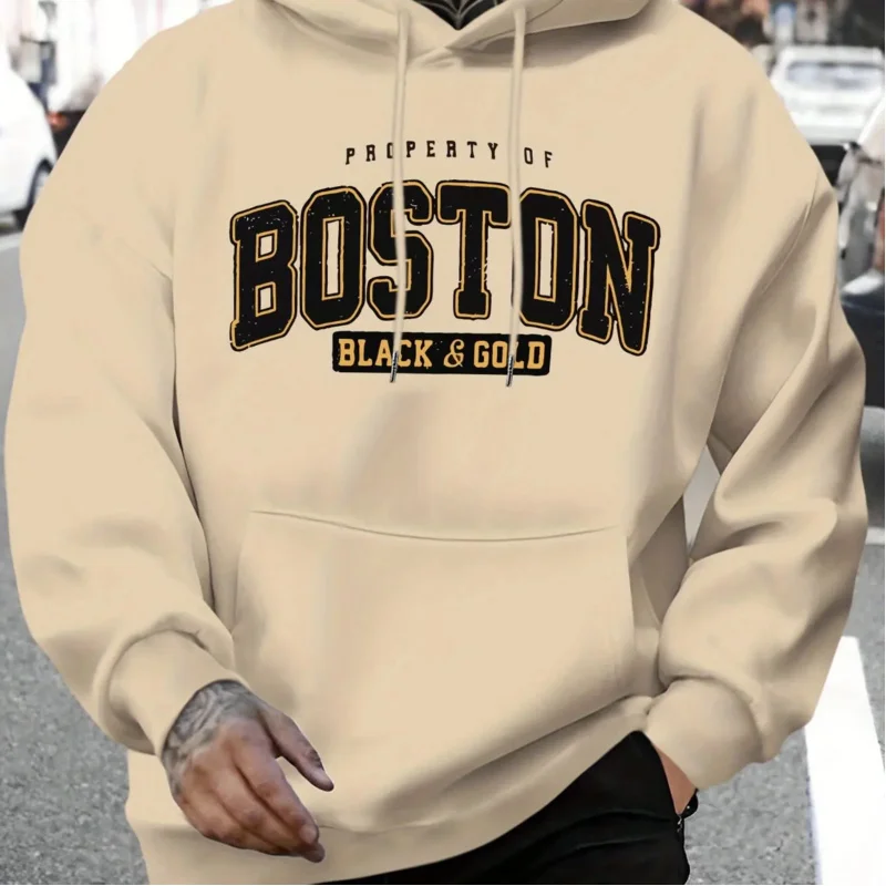 Otoño/Invierno Boston Sudadera con capucha Diseño Ropa deportiva de estilo callejero para hombres Sudadera con capucha informal de otoño Moda envolvente alrededor del cuello