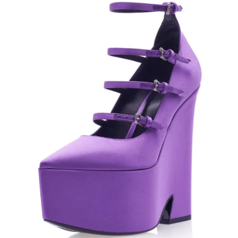 DIZHUANG Sexy women's high heels. Purple satin single shoes. About 18cm heel height. Pointed toe pumps. Roman shoes. Size:34-46