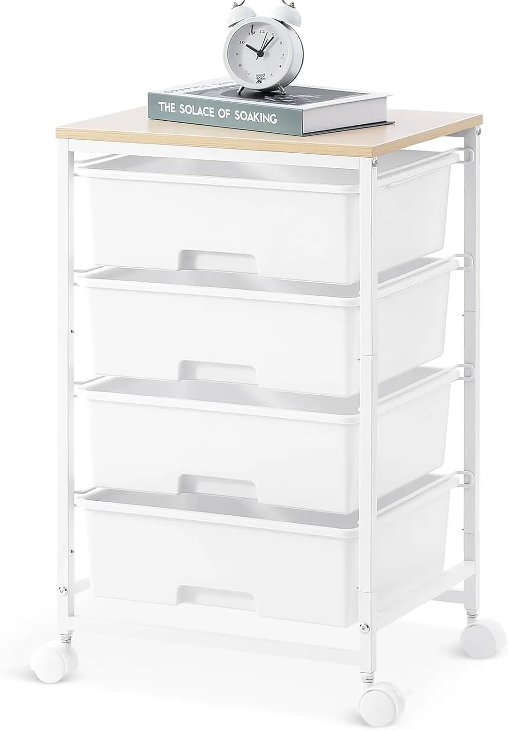 

Utility Cart with 4 Drawers, Multipurpose Rolling Storage Cart with 4 Drawers and 2 Lockable Wheels