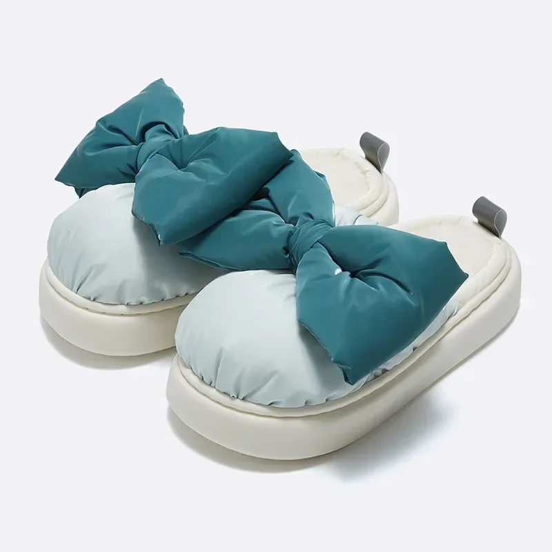 Winter Cute Children's Bow Tie Warm Plush Slippers Soft Sole Non-slip woman Indoor Home Heel Wrap Cotton Shoes