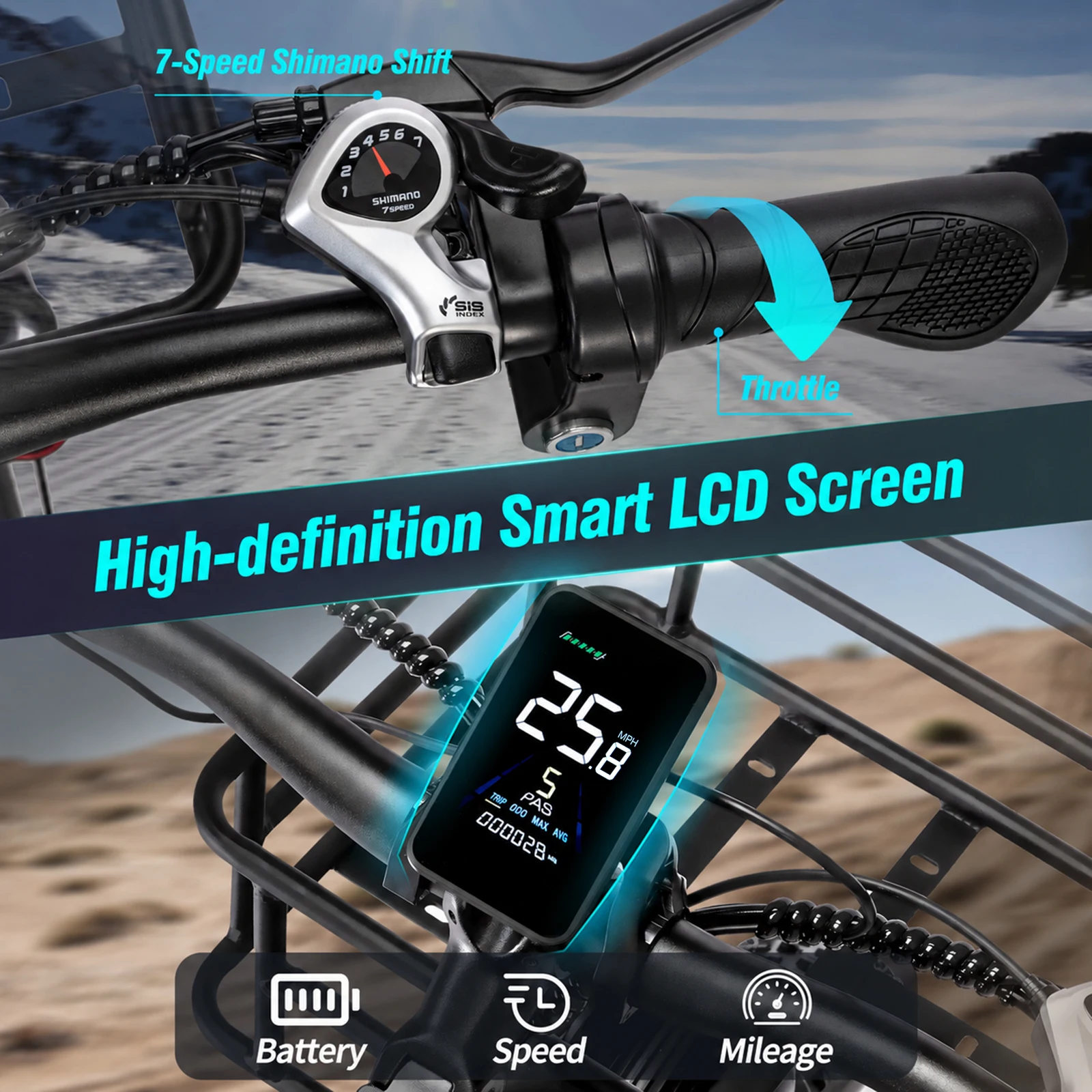 Bicicleta eléctrica RIDSTAR MN26 para desplazamientos urbanos, con motor de 1500 W, batería extraíble de 48 V y 20 Ah, cambio Shimano de 7 velocidades, 57 km/h, frenos delanteros y traseros, neumáticos anchos de 26 x 4.0, ideal para principiantes, disponible en stock en la UE para 2026.