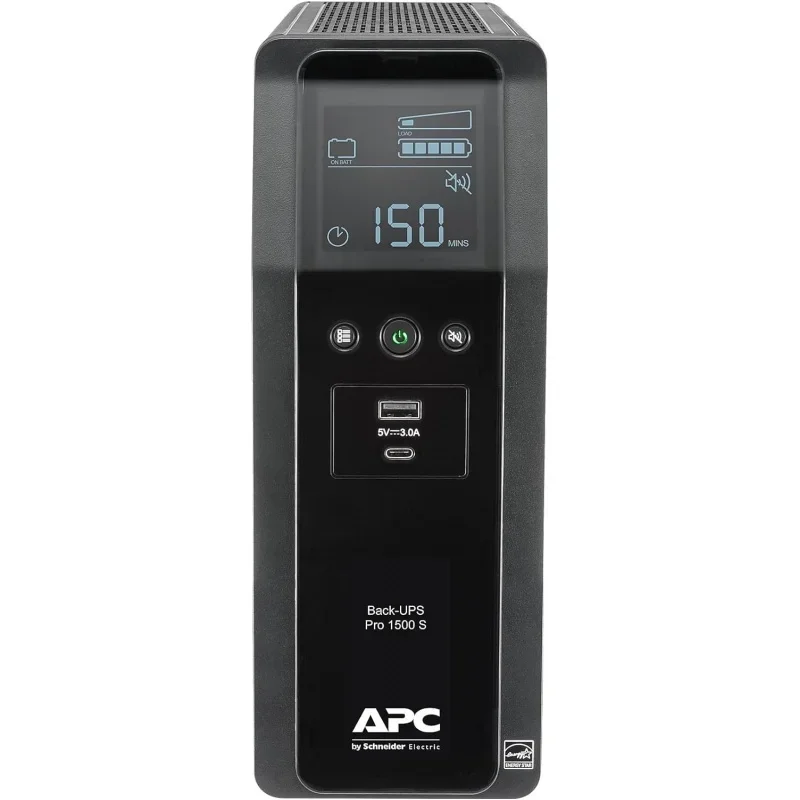 APC UPS 사인파 배터리 백업, 전원 공급 장치, AVR, 10 콘센트, (2) USB 충전기 포트, BR1500MS2, 1500VA 