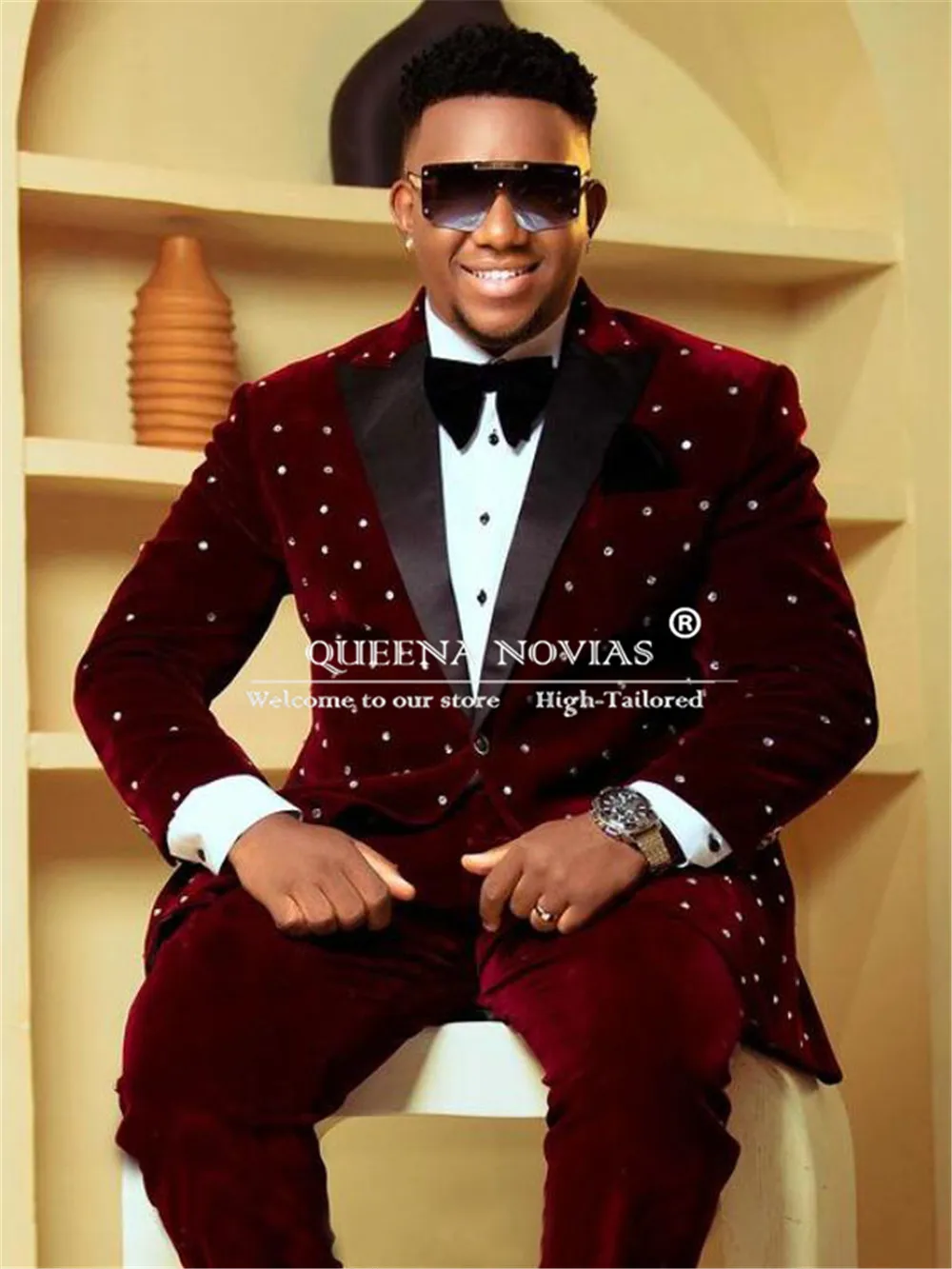 الفاخرة اللؤلؤ النبيذ الأحمر المخملية الدعاوى الرجال واحدة الصدر حفلة موسيقية الحلل مخصصة 2 قطعة العريس حفل زفاف رسمي البدلات الرسمية 2025