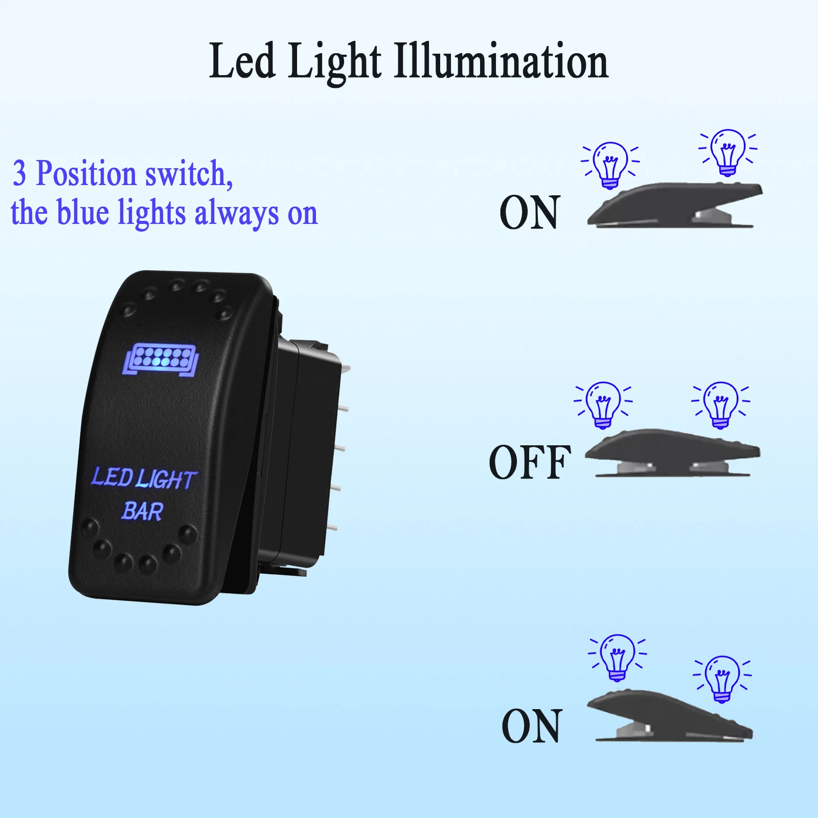 10 Pin ON-OFF-ON Marine Switch 12V/24V Car Light Waterproof Blue Light 3 Position DPDT Rocker Switch For Carling Narva Contrua