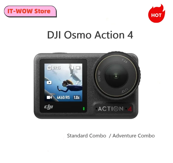 

DJI Osmo Action 4 Standard Set - 4K/120fps Водонепроницаемая экшн-камера с 1/1. 3-дюймовым датчиком, 10-битная и D-Log M Color Performance An