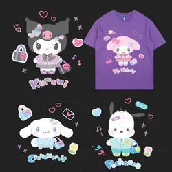 School Cinnamoroll Iron on Patches for Clothes Heat Transfers Sanrio Kuromi Melody Printed Thermal Stickers on T-shirt Decor DIY