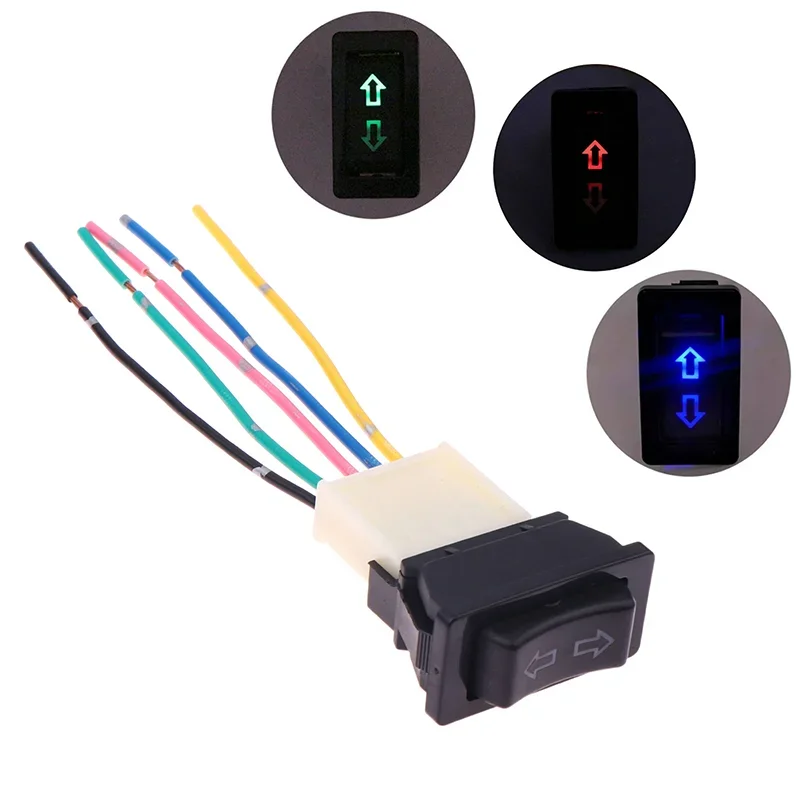 Universal Auto Car Power Window Switch Lifting Switch 5 Pin DC 12V 20A Blue/Red/Green Light Color And Harness