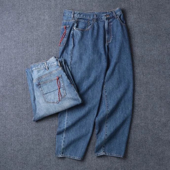 

Spring Autumn Waed Red Rope Loose Cone aped Jeans Men's Casual Comfortable Fit Jeans mid High Waist Zipper Fly Jeans