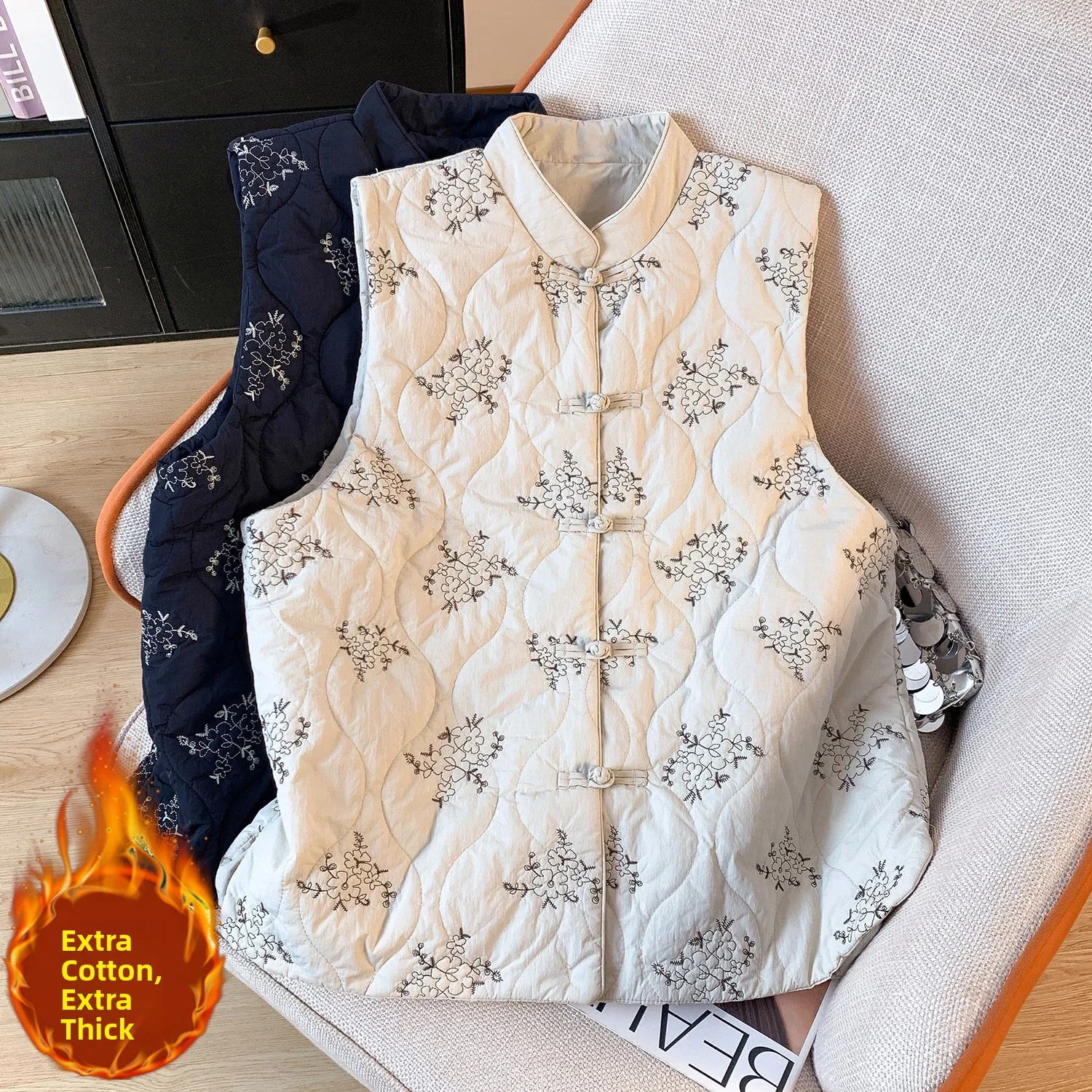 

Новый китайский тюре с вышивкой на пуговицах, женский зимний теплый жакет, хлопковый стеганый жилет, модный