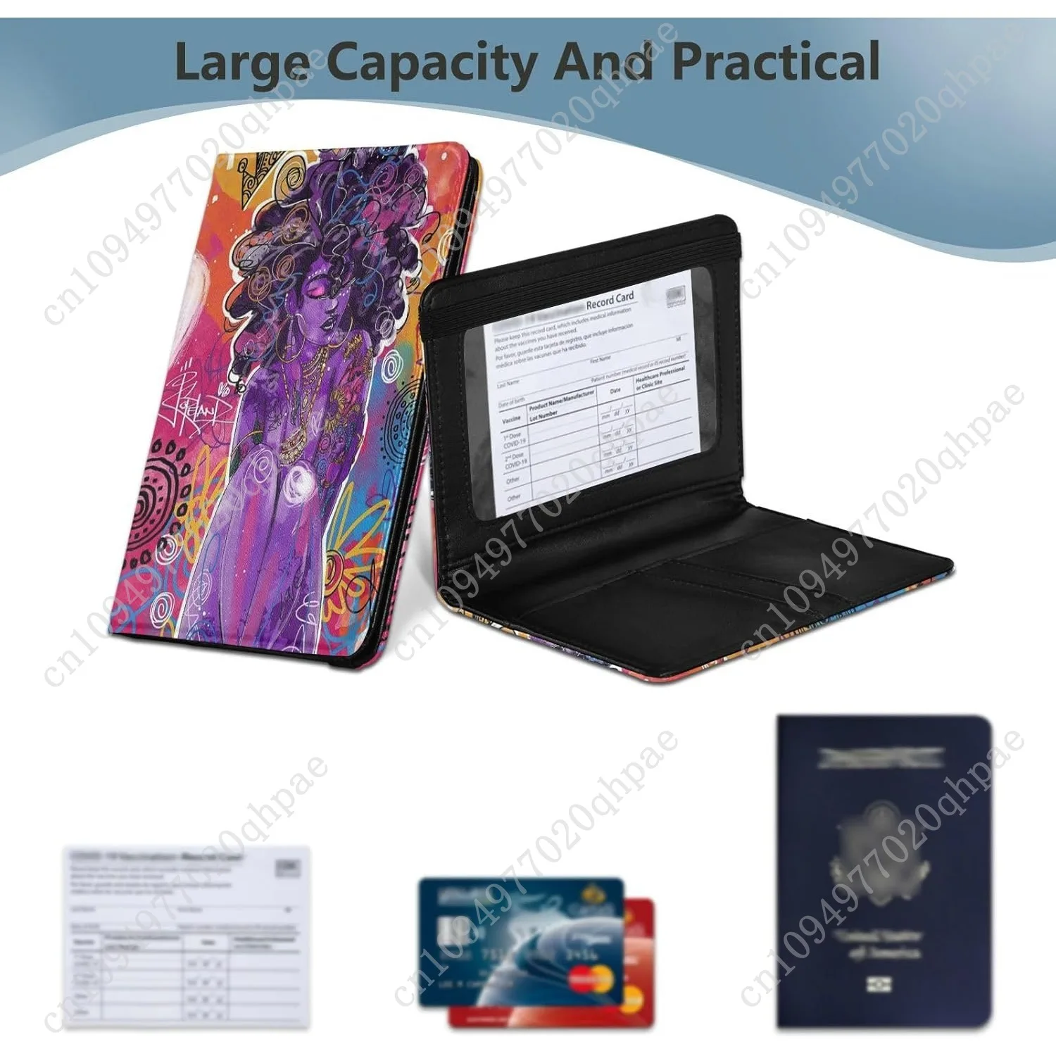 حامل جواز السفر المرأة الأرجواني الكتابة على الجدران امرأة أمريكية أفريقية قسط بولي Leather الجلود جواز سفر يغطي هدية السفر 5.7*4.3in