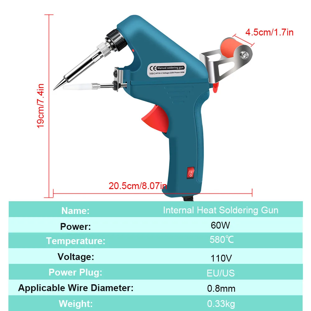 Soldering Iron 60W Eagle Beak Endothermic Handheld Gun 50G Wire Heated Household Repair Internal Tool Manual Tin Dispensing Set