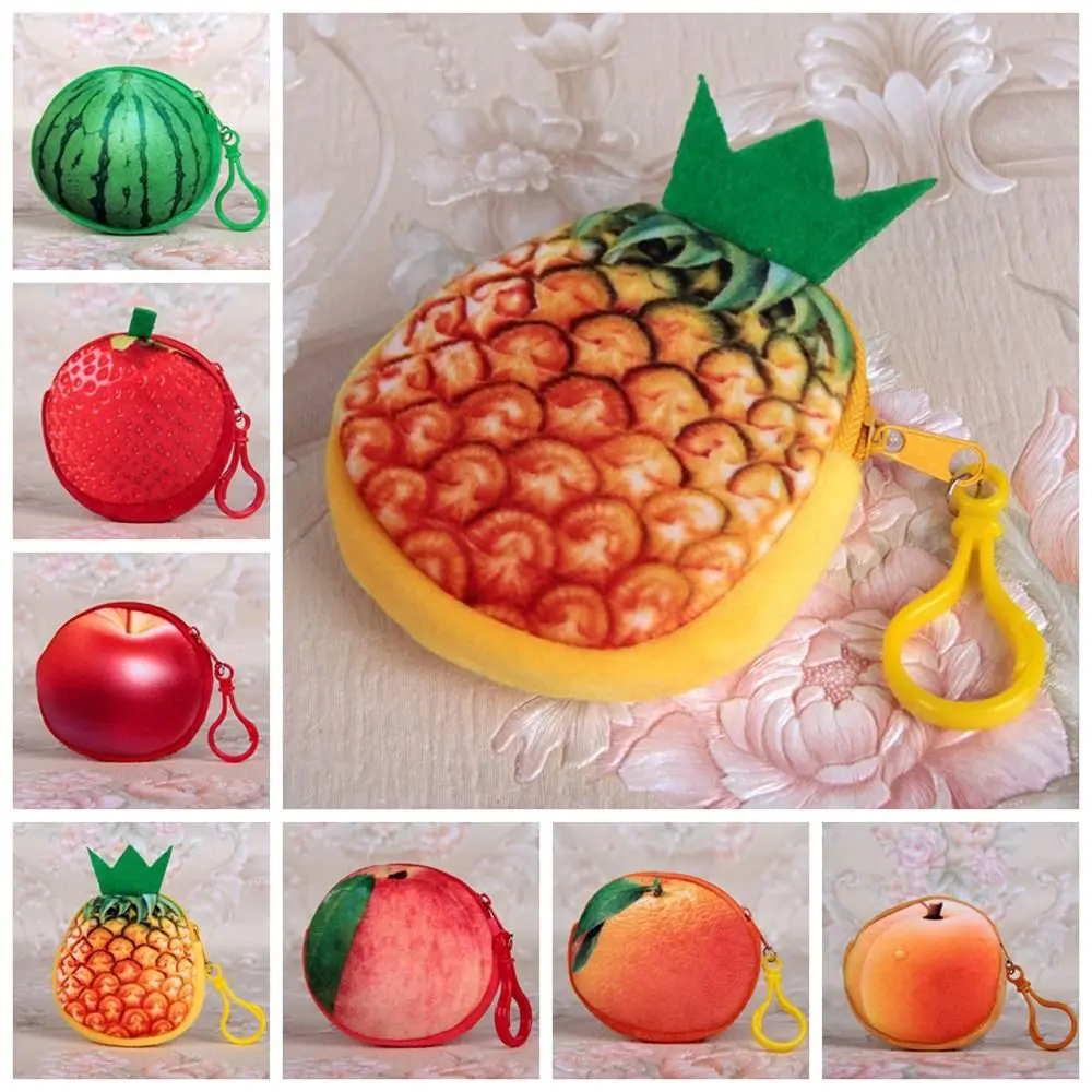 Women Kids Cute Watermelon Peach Strawberry Huangtao Orange Coin Purse Plush Zipper Wallet Key Bag Fruit Card Holder