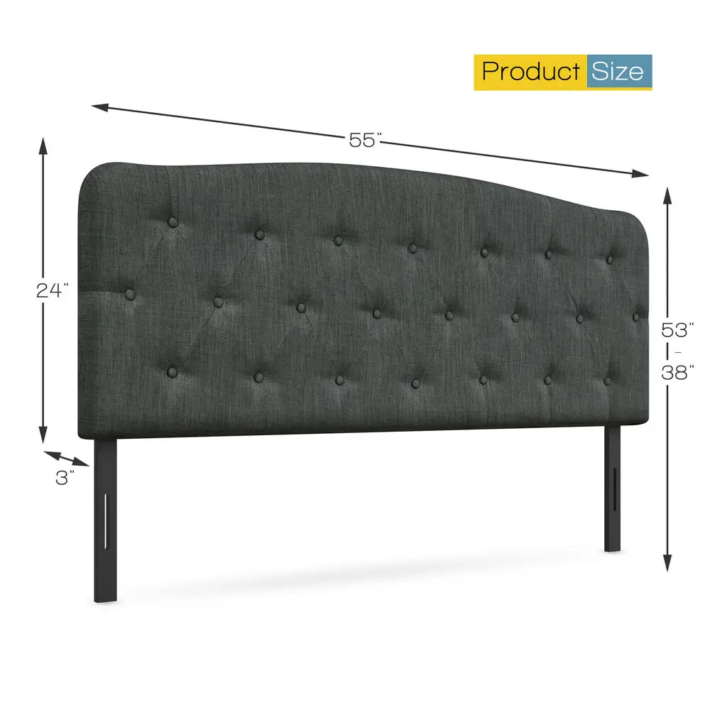 Full Size Upholstered Headboard Only Adjust Button Tufted Faux Linen