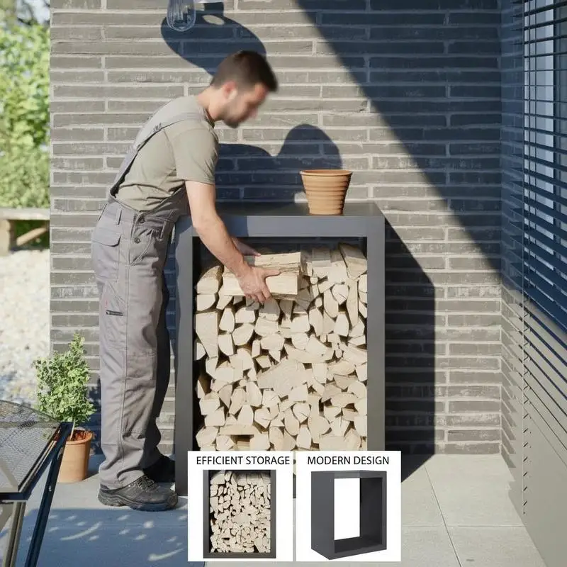 Support à bois de chauffage 60 x 40 x 80 cm en acier robuste, avec base surélevée et ventilation, pour cheminée, patio, cour et garage