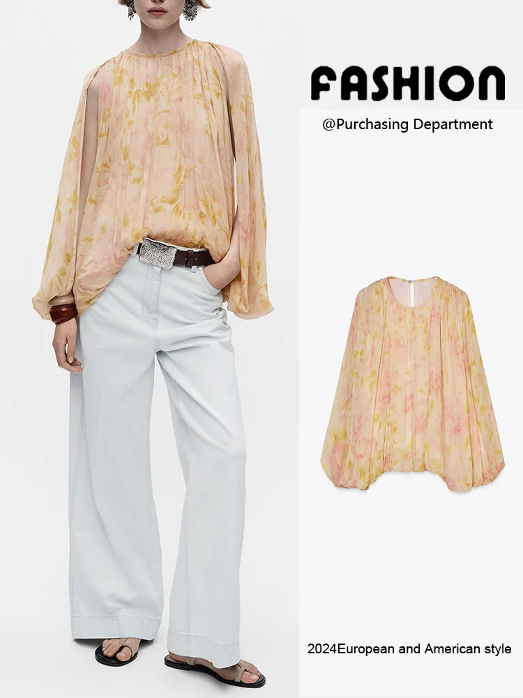 

Spring New Arrival Women's Faionable Comfortable Print round Ne Long Sve irt Casual Commute Sle Loose Fit Blouse