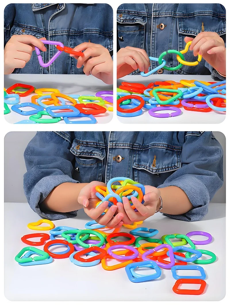 Blocos de construção intertravados de plástico para educação infantil, links de conexão geométricos, brinquedos de montagem para crianças.