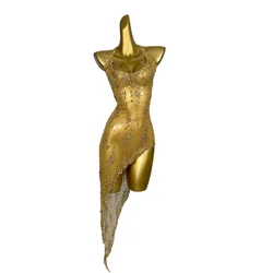 Gold Diamonds Sexy Mesh Mini Sheath Dress Evening Party Performance Costume Bar Nightclub Singer Dancer Stage Wear Xinghe
