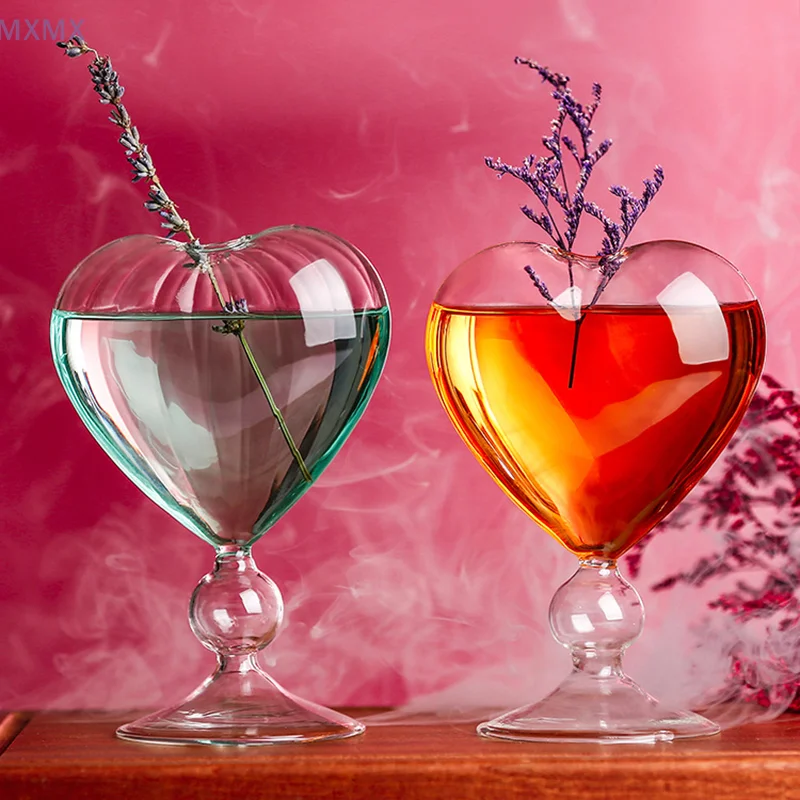 Copa de cóctel de vino en forma de corazón, taza de jugo creativa con pajita, artículos para beber para Club, decoración de fiesta artesanal, 220/320ml