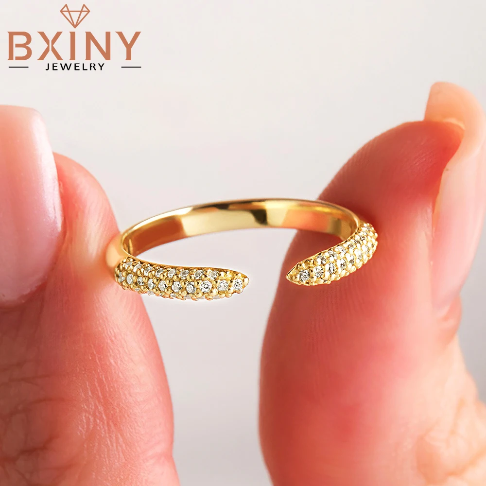 BXINY Dainty All Moissanite Open Ring Pure S925 Silver for Women Micro Pave Setting Diamond Stackable Band Gift Fine Jewelry GRA