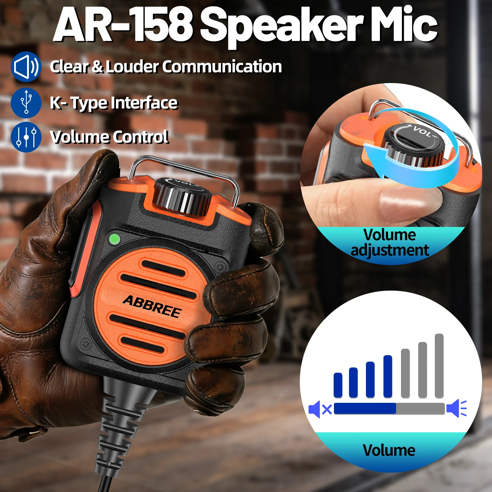 ABBREE AR-158 Walkie Talkie 2 Pin Speaker Mic Adjustable Volume for Baofeng UV-5R BF-888S UV-5RH 21 PRO DM-1701 AR-152 HAM Radio view 5