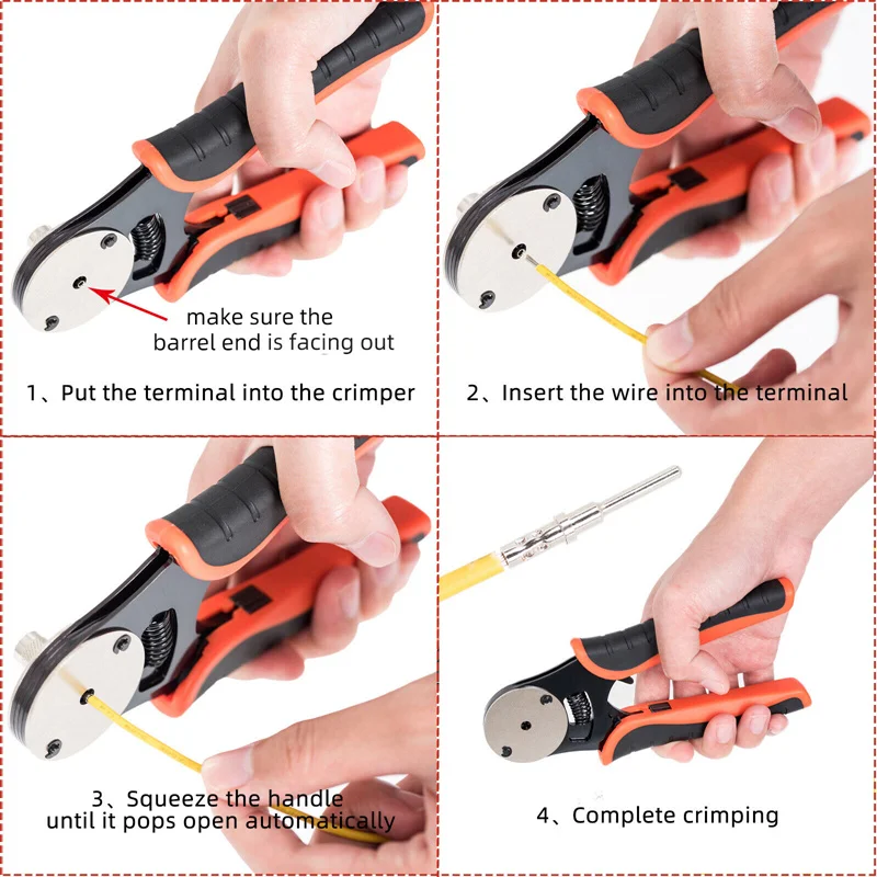 4 Way Indent Closed Barrel Crimper Solid Contacts Electrical Repair Crimping Tool 14 16 18 AWG Cables D-Sub Connectors Terminals