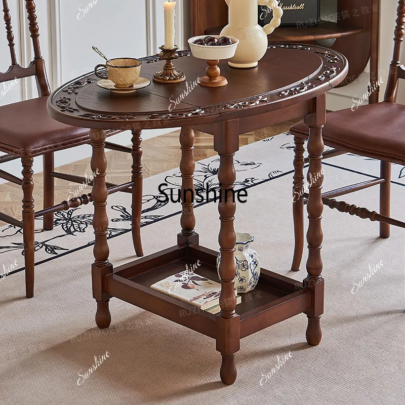 Medieval solid wood folding table mini dining table replica stretch balcony coffee table
