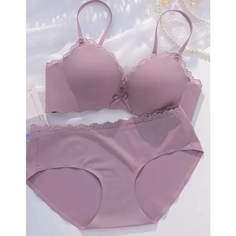 For Small Flat Chest AA Cup Push‑up Bra Panty Set Women Wireless One‑piece Seamless Padded Soft Comfort Daily Lingerie Underwear