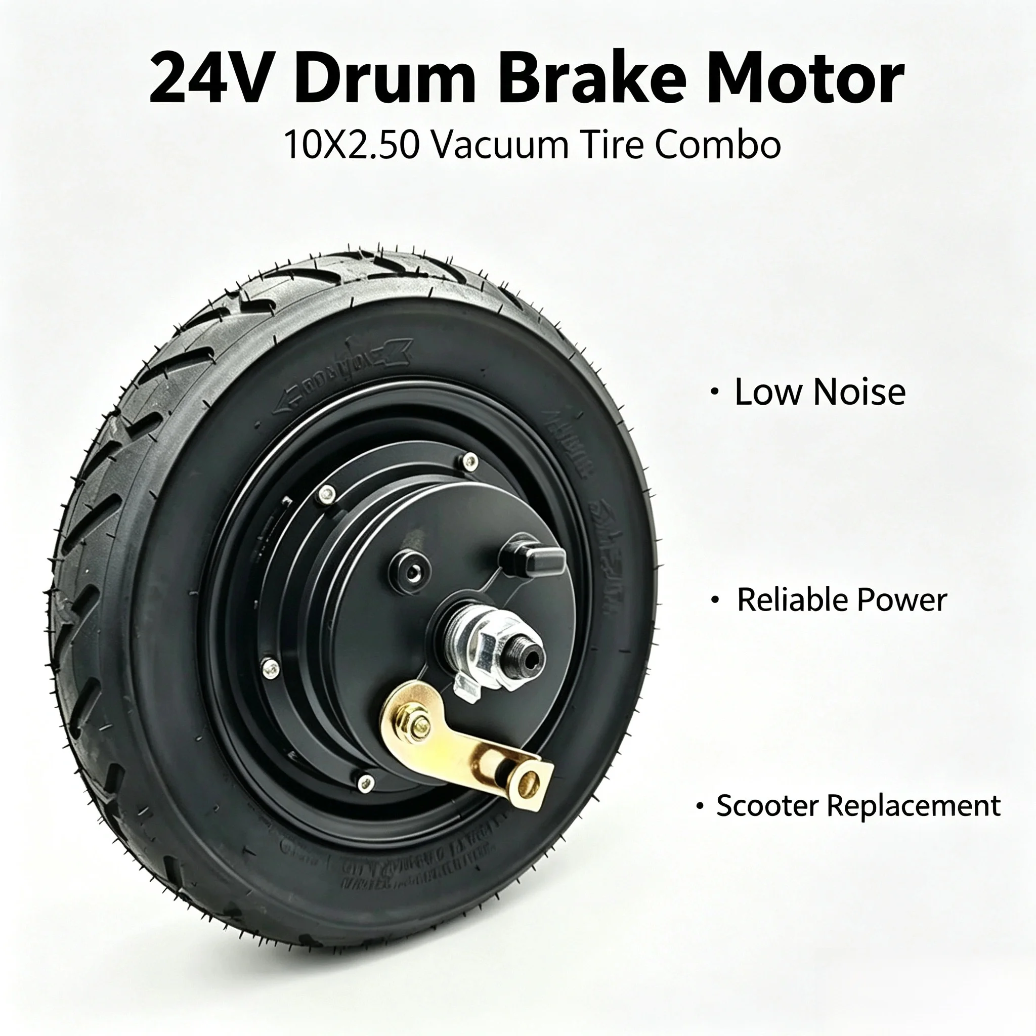 10 Inch Drum Brake Hub Motor 24V 36V 48V Brushless Scooter Motor with 10X2.50 Vacuum Tire for Small Harley Dolly E-Scooter