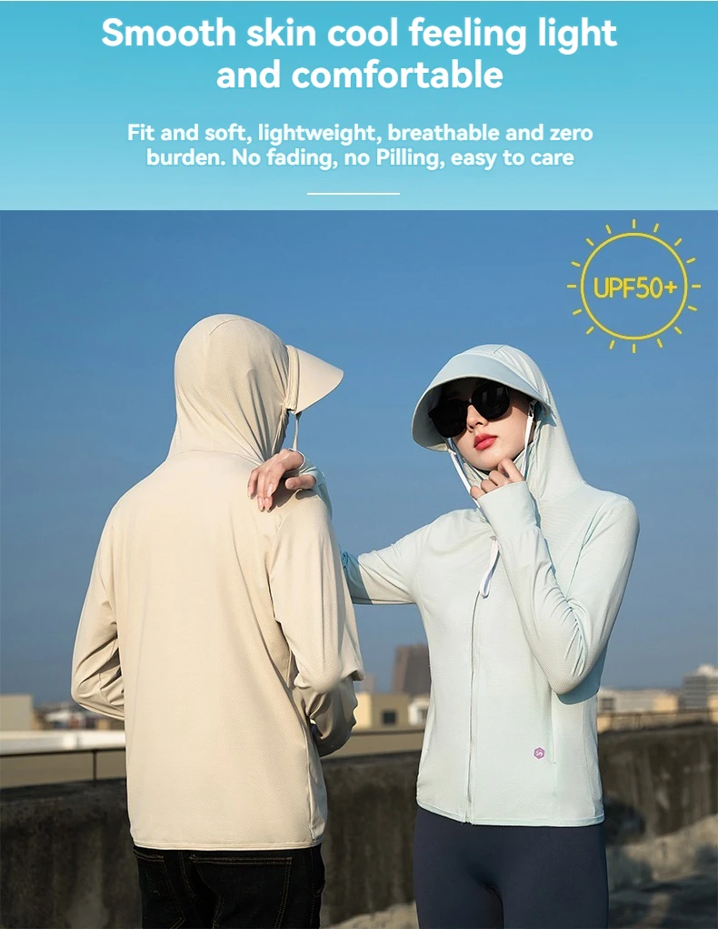  Sommer Dünne Paar Sport Freizeit Sonnenschutz Kleidung Komfortable Hohe Qualität Eis Seide Atmungsaktive Outdoor UV Schutz Mantel – Detail 5