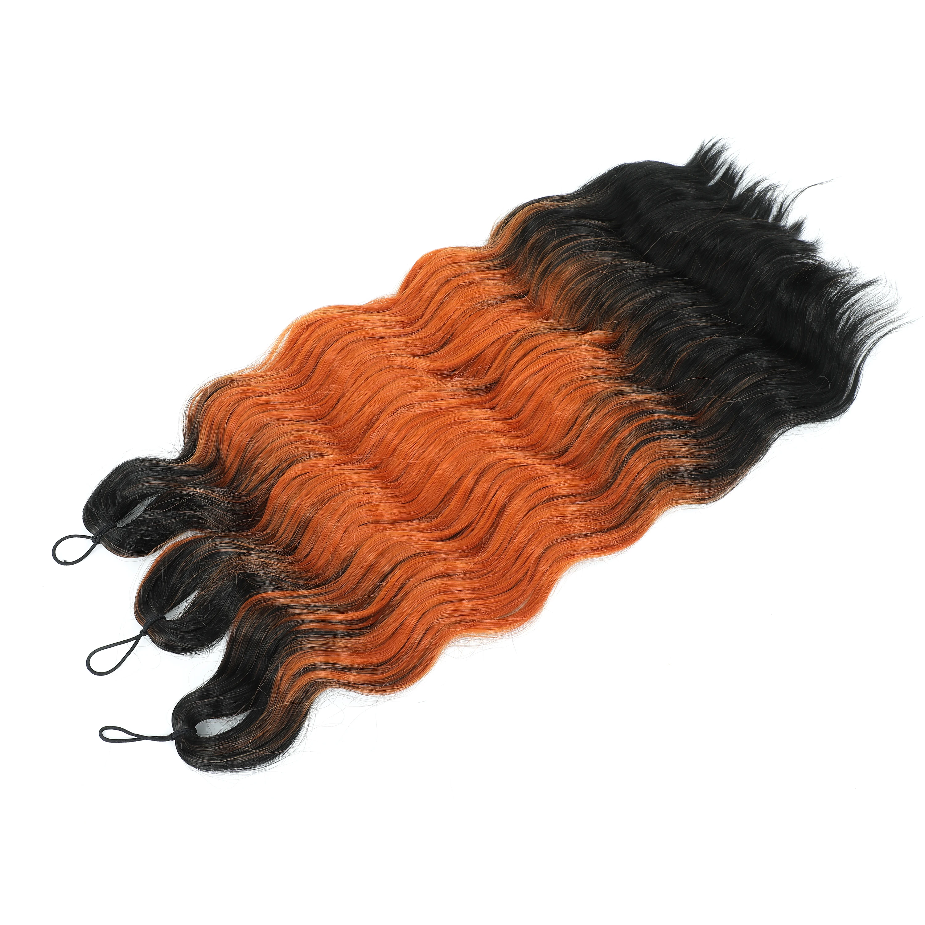 Anna 3 uds 24 pulgadas 300 gramos trenzas Ombre marrón naranja Arco Iris suelta onda profunda Crochet trenzado plata extensión de cabello sintético