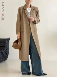 [LANMREM] Elegant Women's Blazer Notched Double Breasted Loose Pockets Patchwork Versatile Autumn Fashion 2024 New Tide CPG1796