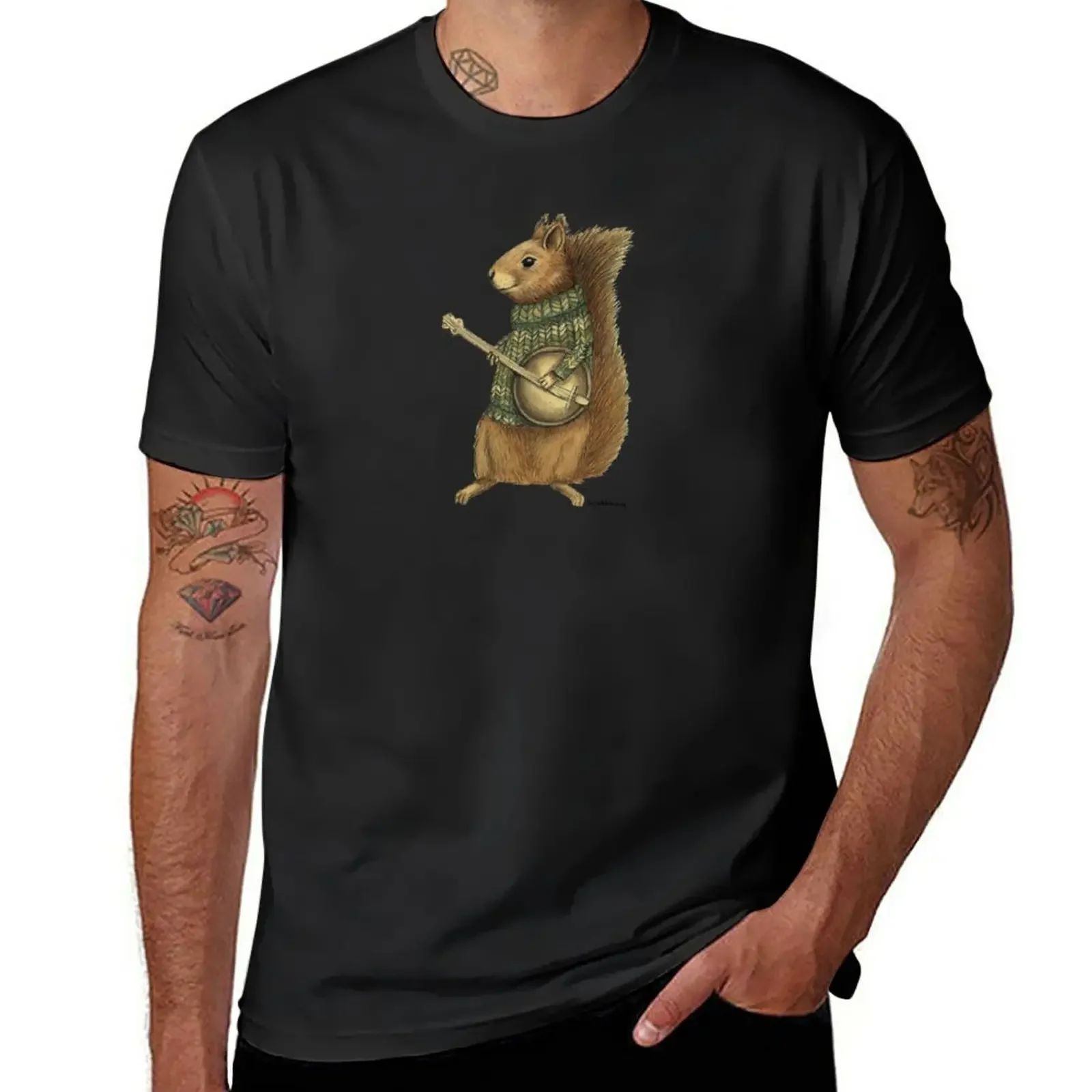 Squirrel with a banjo T-Shirt summer top tees Blouse mens t shirt