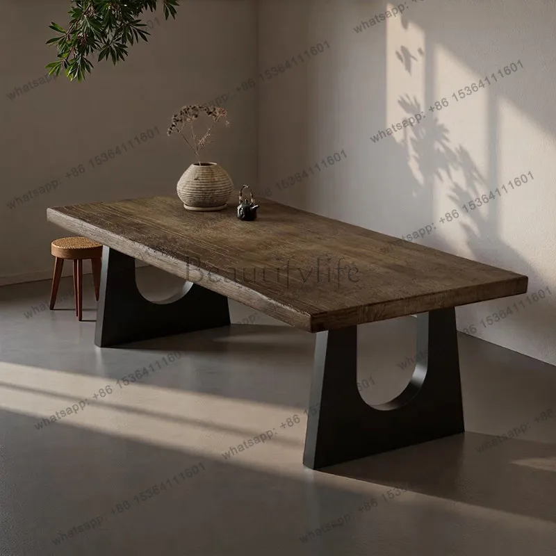 Solid wood retro computer table display long dining table reception meeting