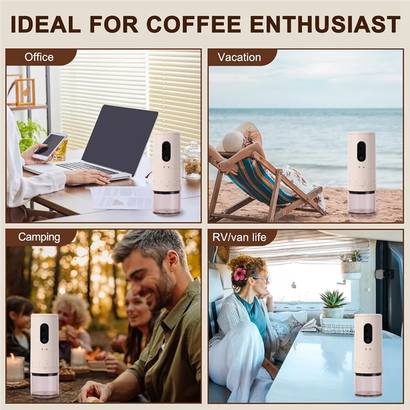 

Эффективная портативная кофемолка с электрическими жерновами и регулируемыми настройками помола для путешествий, кемпинга, офиса