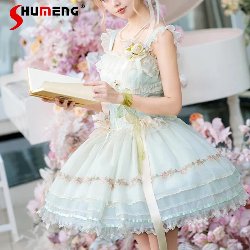 

Daily Wear Cake Puffy Dress New Lolita Y2k Cute Sweet Dresses Princess Ballet Style Rojita Strap Vestidos Summer Kawaii Clothes