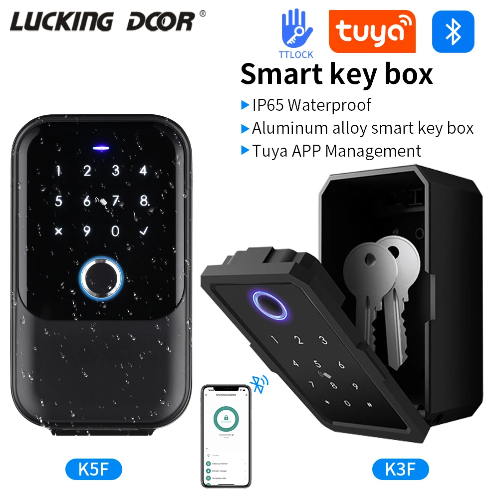 Waterproof Key Safe Box Smart Fingerprint Storage Secret Key Safety Box Tuya or TTlock App Bluetooth to WiFi Hub Unlock Padlock