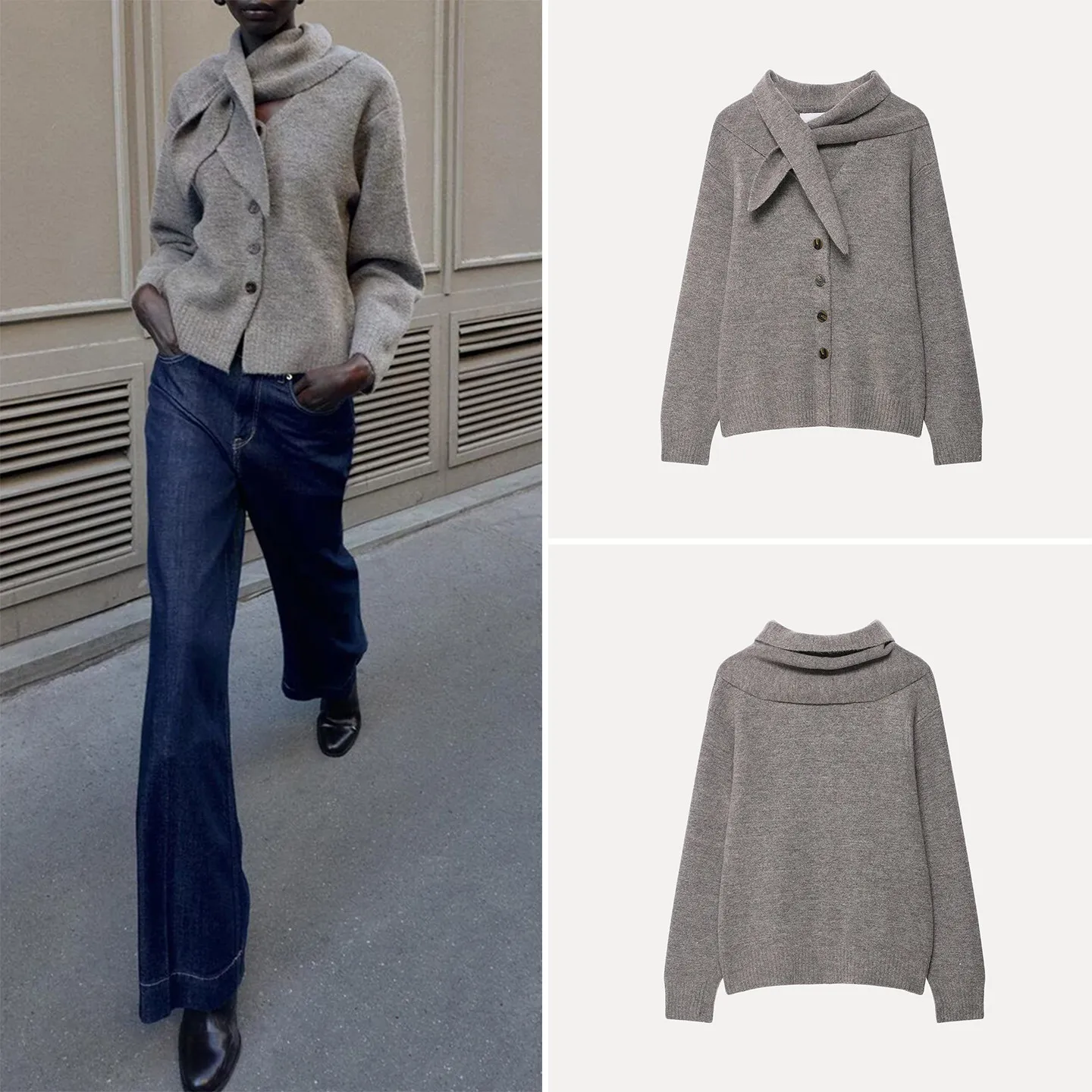 Women's Casual Knitted Scarf Jacket Button up Style Autumn Fashion Top ZADATA Standard Fit Other Material 100% Regular Length