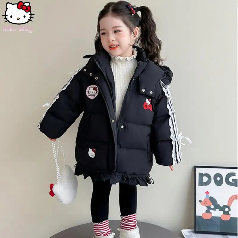 

Kids Anime Thickened Hooded Lace Bow Cotton Coat Winter Coat Kawaii Girls Warm Down Jacket Cartoon Fashion Cotton Jacket Tops