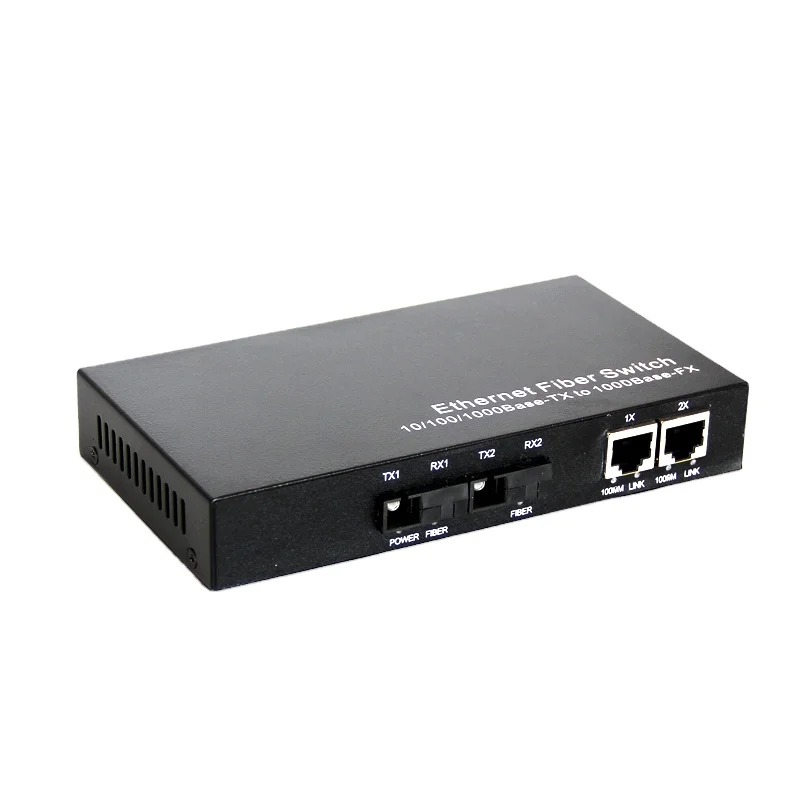 Fiber Optic Media Converter 2 SC Fiber Port 2 RJ45 Port 10/1000Mbps Single Mode Single Fiber