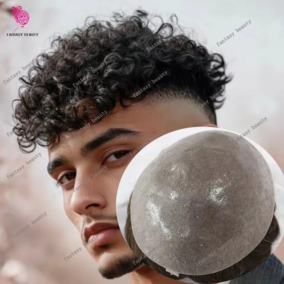 

Прочный 0,06 мм Vloop 15 мм афро вьющийся серый блондин # 18 1B10 Мужской парик из 100% человеческих волос, супертонкая микрокожа, капиллярная прокладка из искусственной кожи