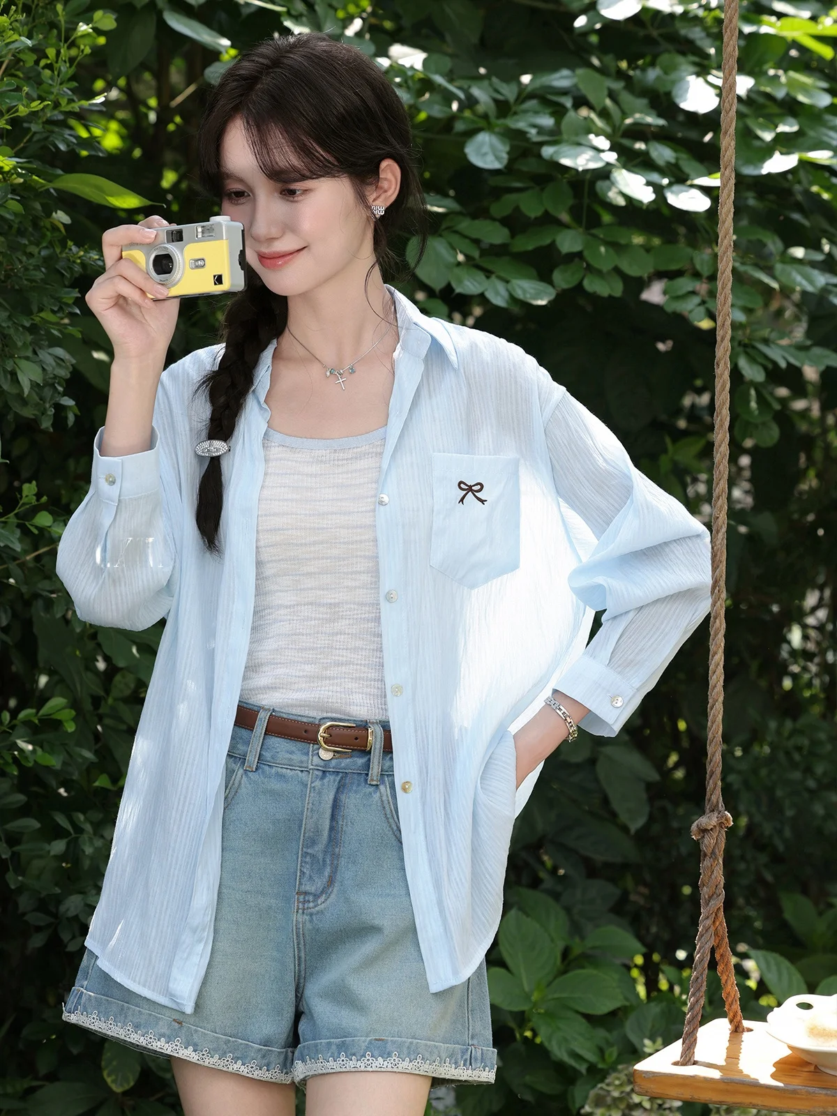 Loose Long Sve Dames Casual irt Faionable Zonnebrandcrème Blauw Lichtgewicht irt voor de herfst van Deer South Moon Island