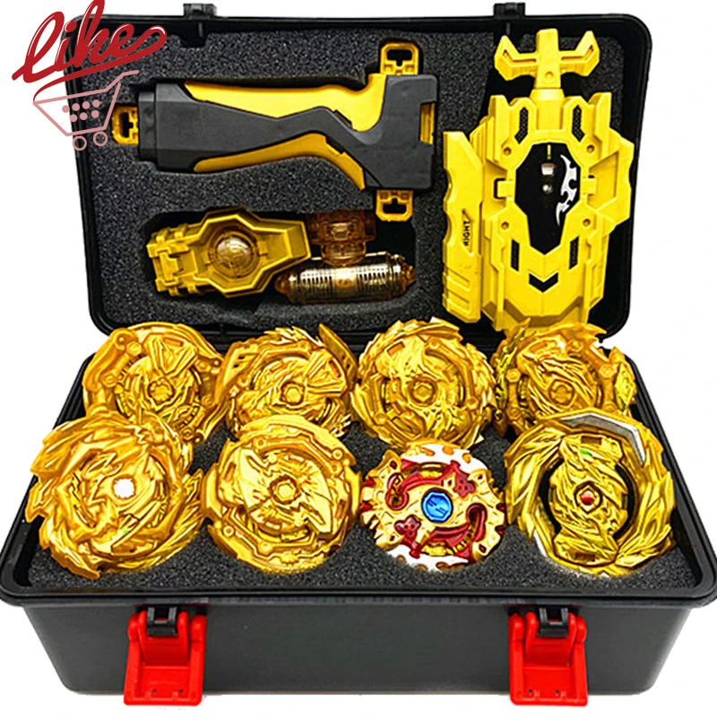 

Laike Burst Toolbox Set Flame 8PCS Gold Spinning Top with Sparking Launcher Handle Receiving Stroage Box For Child Gift