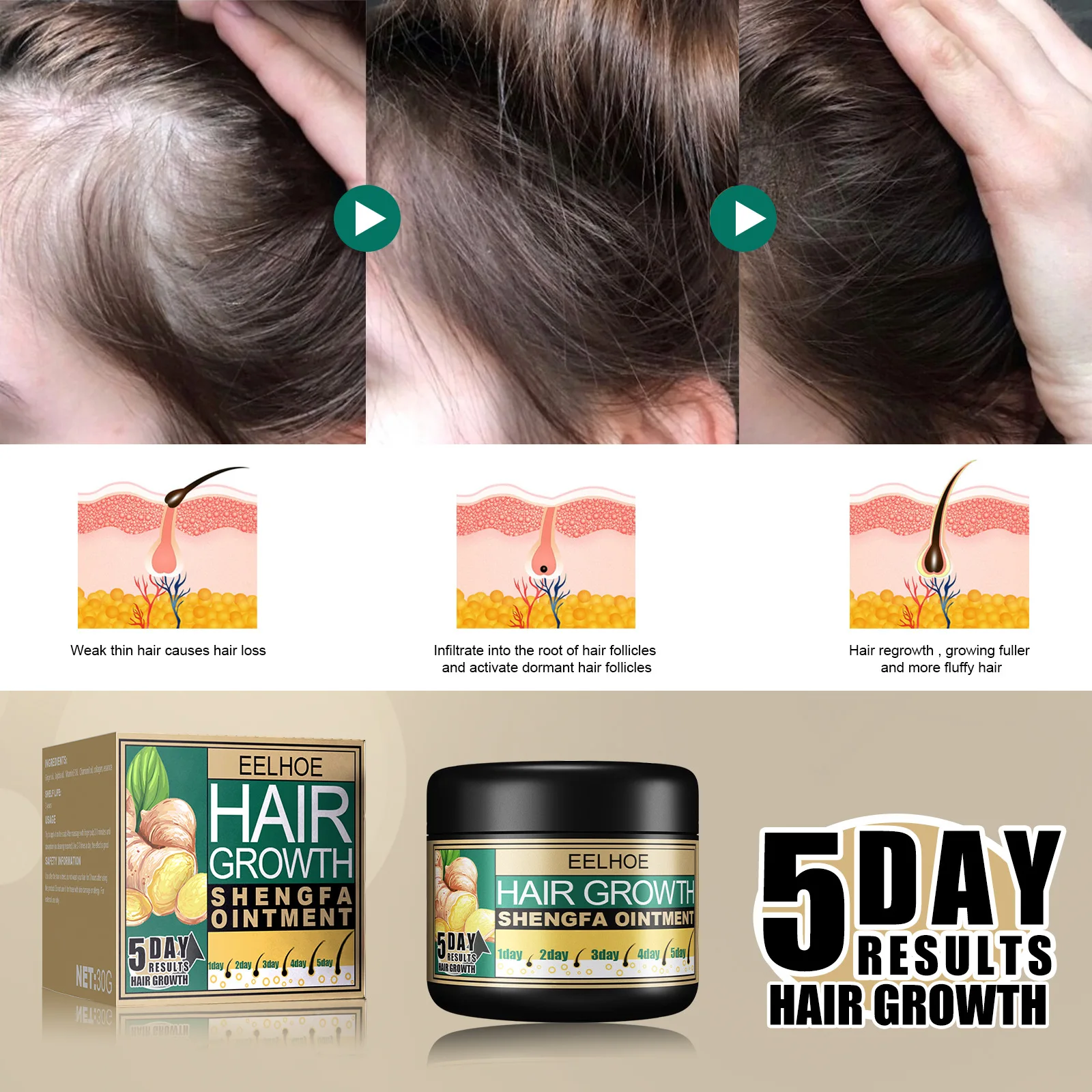 

30g Ginger Hair Loss Treatment Hair Growth Cream Moisturizing Scalp Massage Hair Care Essence Conditioner