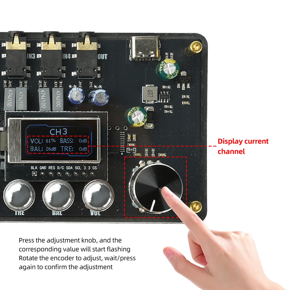DC 5V TDA7440 CW Audio-Switcher-Verstärkerplatine mit Klangregelung Typ C-Schnittstelle DM-TB4C02 – Detail 8