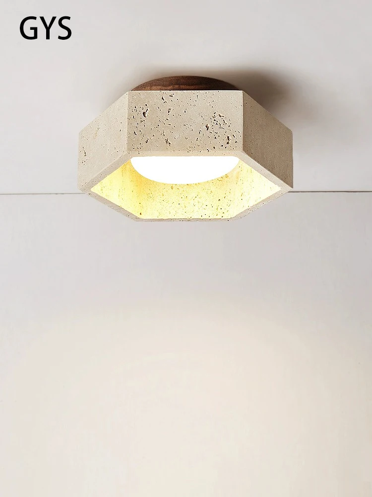 Led Ceiling Lamp Yellow Cave Stone Downlight Cream Style Modern Light Wood Wabi-sabi Balcony Corridor Home Room Lighting Fixture