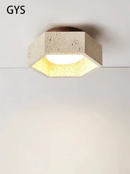 Lampa sufitowa Led z żółtym kamieniem jaskiniowym Downlight w stylu kremowym nowoczesne oświetlenie drewna Wabi-sabi na balkon do domu oświetlenie pokoju