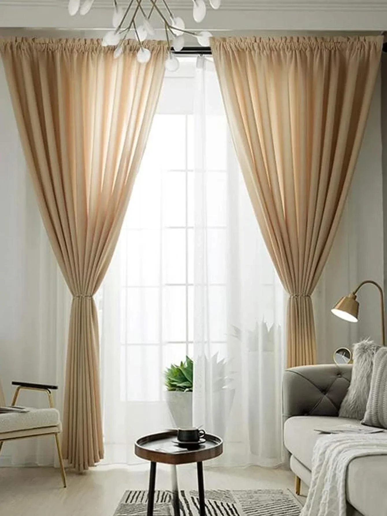 Bedroom and Living Room 1PC Solid Brown Simple Light-transparent Opaque Curtains