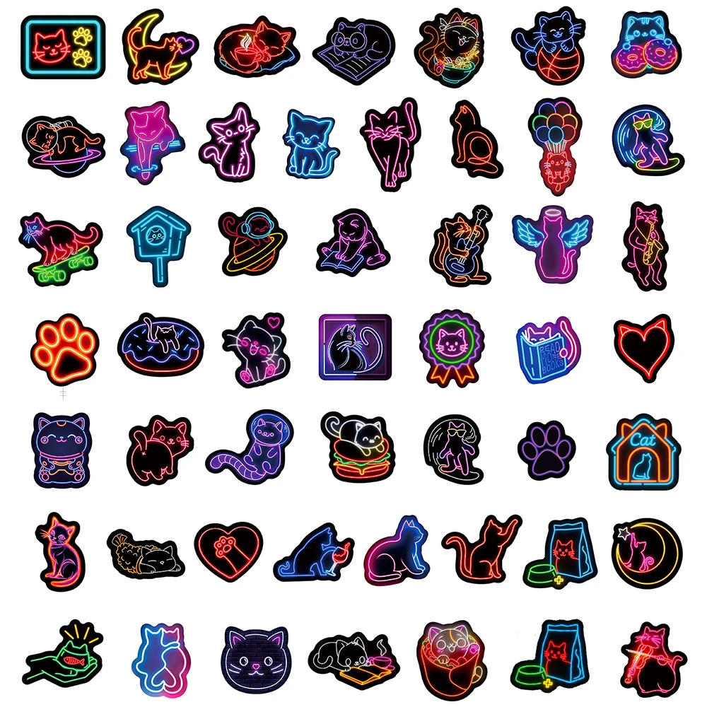 10/30/50pcs Creativo Neon Gatto Cartoon Adesivi Carino Graffiti Adesivo Decorazione FAI DA TE Del Computer Portatile Bottiglia di Acqua Del Telefono Decalcomania per I Bambini giocattolo