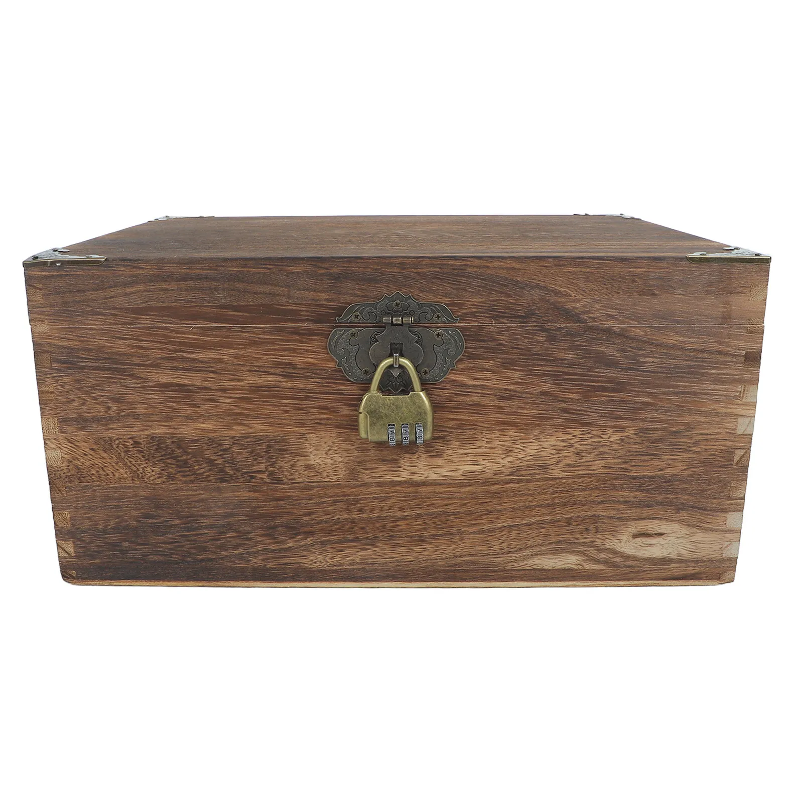 

Vintage Wooden Box with Lock Hinged Lid 13.7x9.8 Inch Decorative Desktop Storage Chest for Jewelry Keepsakes Money Organizer